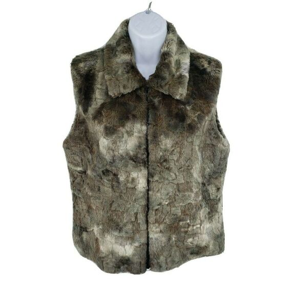 Vintage Faux Fur Vest Mob Wife Size Small Marbled Gray Brown Painted Pony - Picture 1 of 12